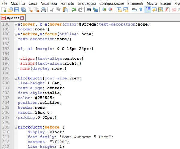 Esempio codice CSS