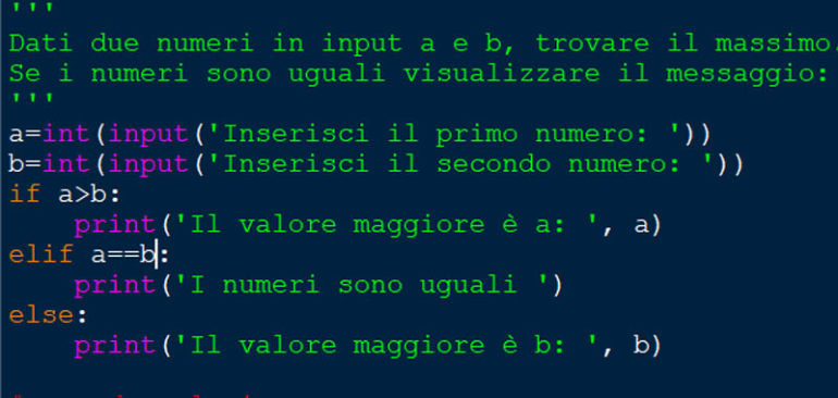 Massimo Tra Due Numeri In Python, Selezione If Else In Python